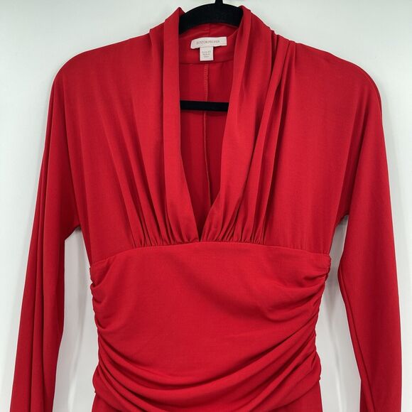 Boston Proper Womens Dress Size XSmall Red Long Sleeve Ruched Stretch Bodycon - Picture 3 of 10
